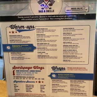 Front of menu