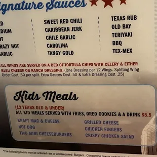 Kids menu only 5.50 12 and under