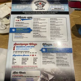 Front of menu