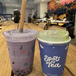 Taro milk tea and Matcha