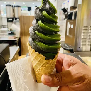 Matcha black sesame oat milk soft serve