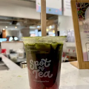 Strawberry matcha iced tea, yum!