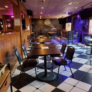 tables and chairs in a restaurant