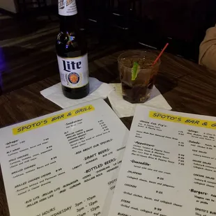 Drinks and menus