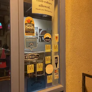 a sign in the window