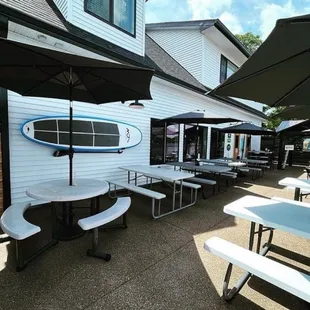 tables and umbrellas