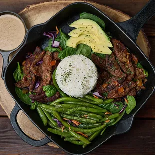 Spread Love eat BBQ plant base steak /rice string bean Avocado