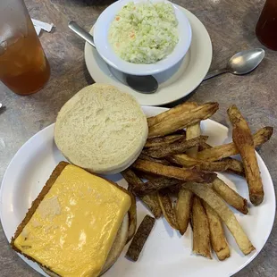 The fries were excellent, with the skins on. The coleslaw was so good we took some home and ordered more for Christmas.