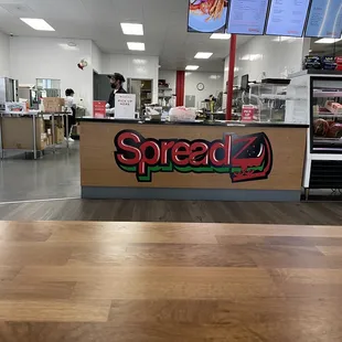 a view of a restaurant counter