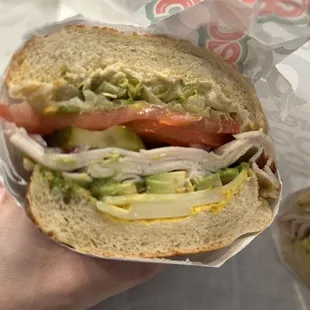 Turkey. Plus provolone cheese. Plus avocado. Dutch crunch bread