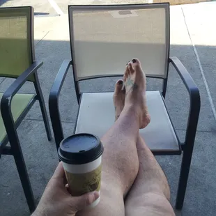 Sitting outside enjoying the brisk morning air and sunshine...washed down with a very good Americano!