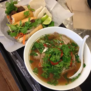 Flank steak pho and meatball bahn mi.