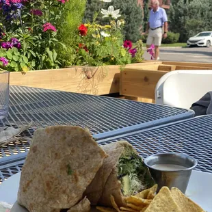 table outside, wrap with the beautiful background
