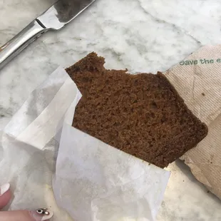 Bread given to me with a piece taken out of it when I ordered a cookie.