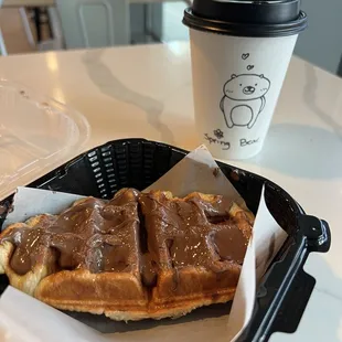 Original Coiffle with Nutella and a Matcha latte