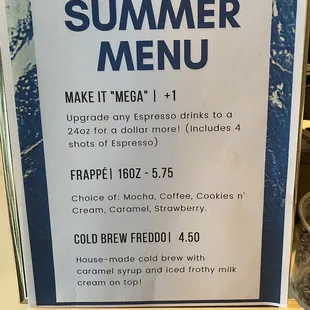 Summer menu