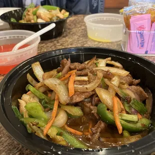 Mongolian beef and chicken cashews