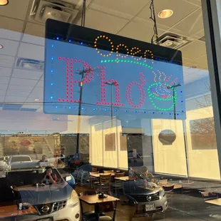 a sign in the window