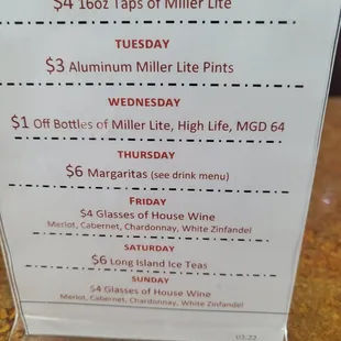 Drink specials