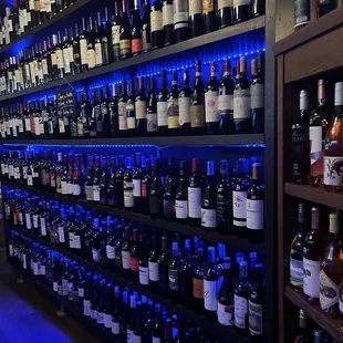 a wall of wine bottles
