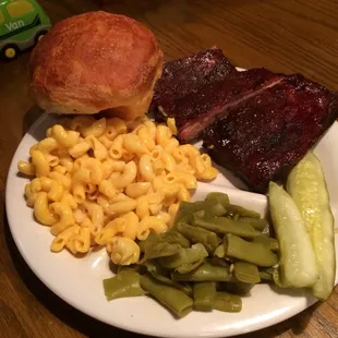 Kids plate with pork ribs. Huge portion for our four year old!