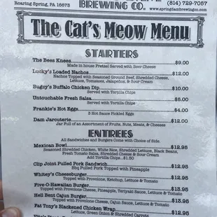 The menu as of 07/2022