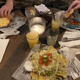 Smash burger on the left, Pulled chicken on the right, Lucky's loaded nachos right up front.... Just call them skinny nachos