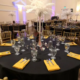 This couple chose a bold, dramatic look for their one of a kind wedding reception!