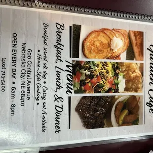 the menu for the restaurant