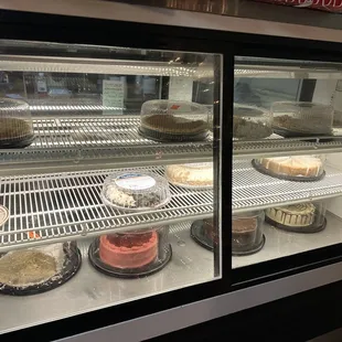 a display case of pies