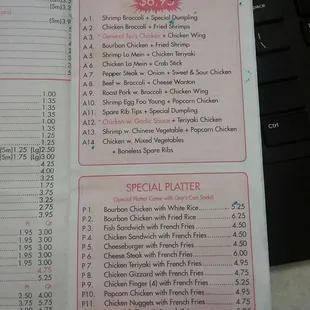 menu and prices