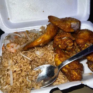 Fried chicken wings and Shrimp Fried Rice
