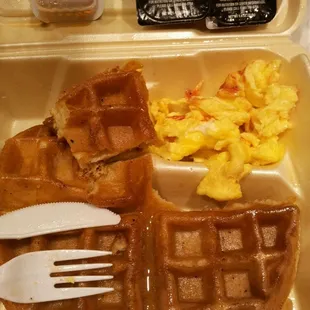 Scrambled egg and waffle