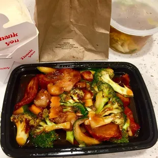 Had this spread delivered to my house by Spring Garden...Hunan Pork and Wonton Soup @ Spring Garden