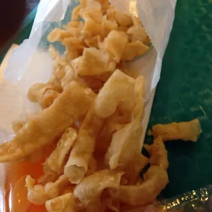 Crisp and delish in my soup they go.