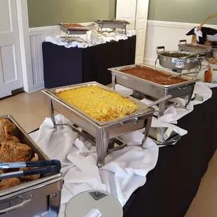 Fresh Southern Fried Chicken, Mama's Homemade Mac-N-Cheese, Baked Beans, Collared Greens, Corn Bread, Biscuits!!!