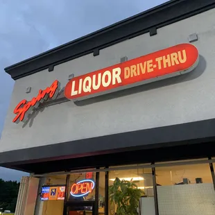 the front of a liquor drive thru
