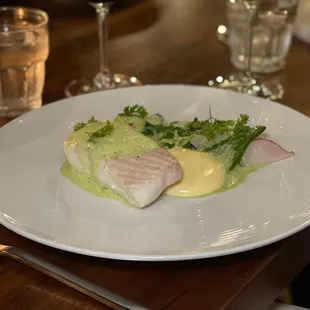 Butter poached Alaskan halibut