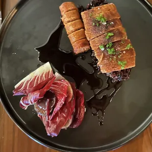 ROASTED DUCK BREAST duck sausage, black rice, beet &amp; fig salad, beet gastrique