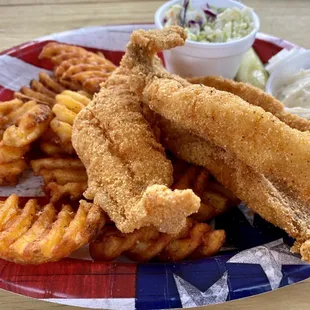 Catfish, fries and coleslaw