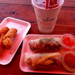 New mexico egg roll &amp; chicken spring rolls with passion fruit tea