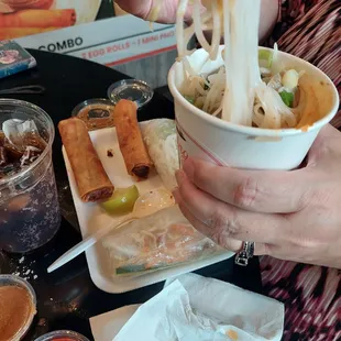 Triple combo- meatball pho,  1 pork 1 vegi egg roll, 1 beef 1 Tofu spring roll 2-25-24
