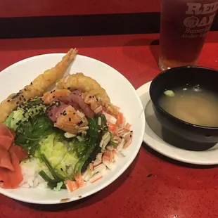 Poke bowl and Miso Soup