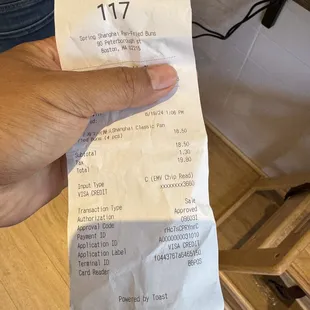 Receipt, about $2.50 per bun