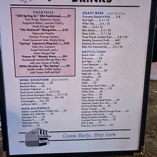 Menu with specialty drinks.