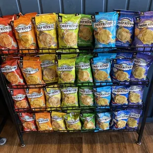 Individual bags of chips from Deep River, variety of flavors