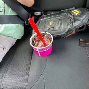 Yummy gummy treat with chocolate soft serve