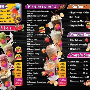 a menu for a variety of desserts