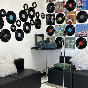 vinyl records on the wall