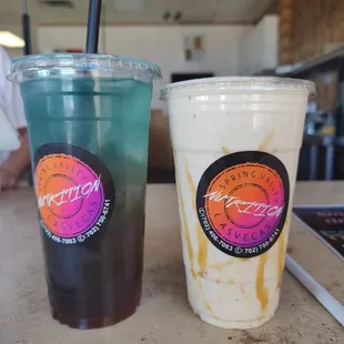 The Hawaiian punch (left). Salted Carmel cheesecake shake (right)